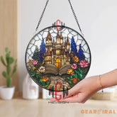 Fairy Tale Castle Stained Glass Suncatcher Fantasy Storybook Window Hanging Magical Book Lover Gift Enchanted Decor